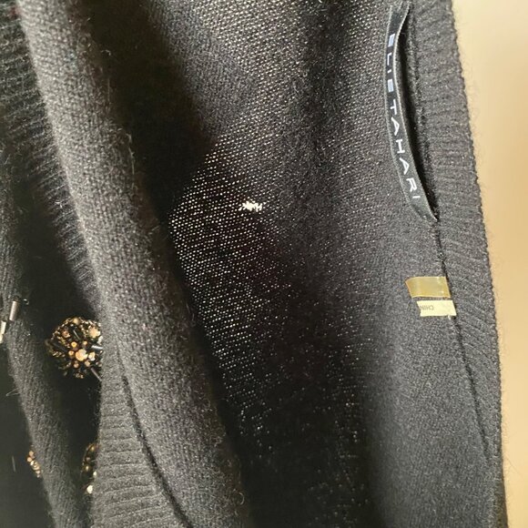 Elie Tahari Black Beaded Women M/L Cashmere Sweater Tunic HOLE Evening Elegant - Picture 9 of 9